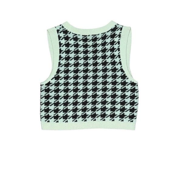 Garage Brown And Cream Houndstooth Knit Vest Top Women’s Size XS Preppy Layer - Picture 2 of 4